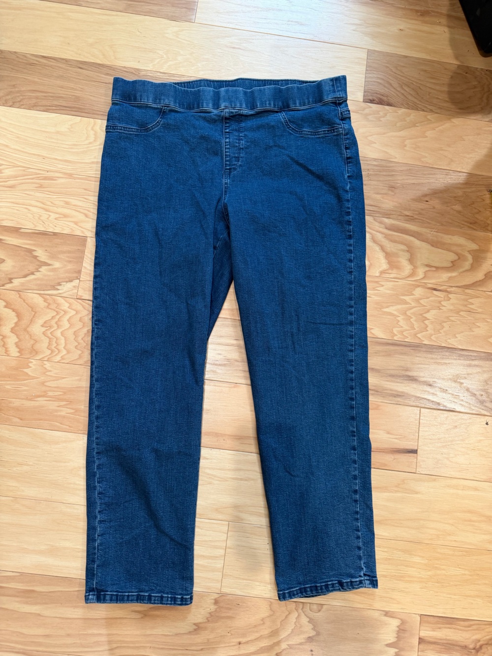 Karen Scott Women’s XL Pull On Jeans Blue Denim Stretch Waist Straight Leg